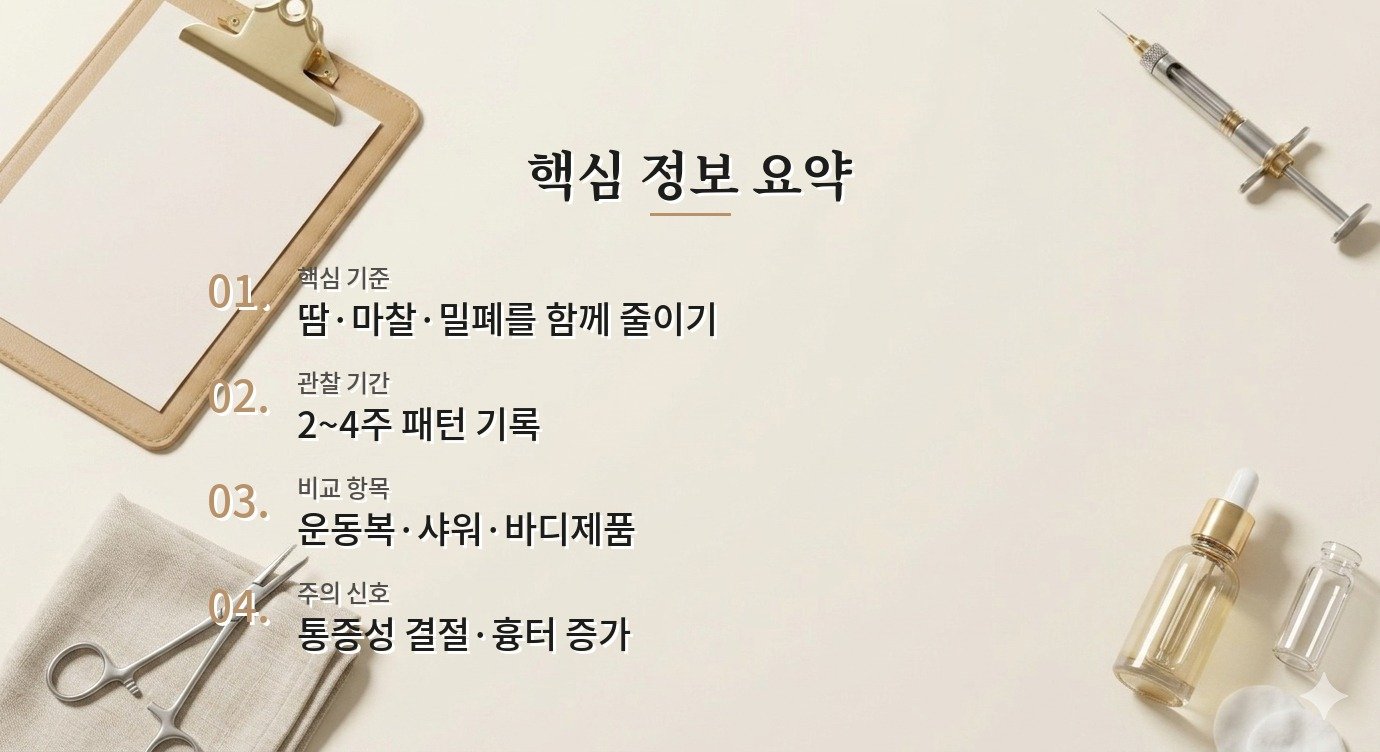 운동하는 남자 등드름·가슴 트러블, 땀보다 마찰을 먼저 줄이는 관리 비교 가이드
