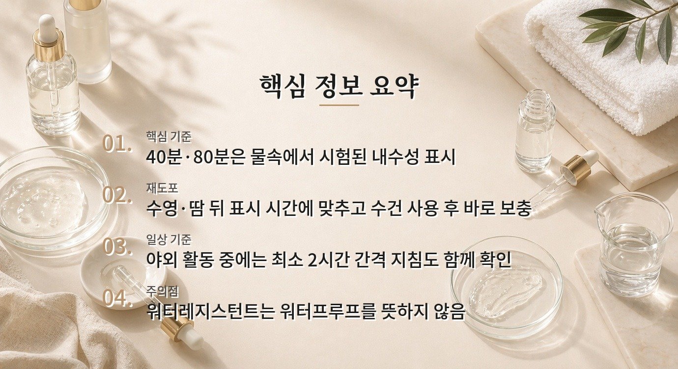자외선차단제 워터레지스턴트 40분·80분 표시를 실제 생활에 적용하는 법 비교 가이드