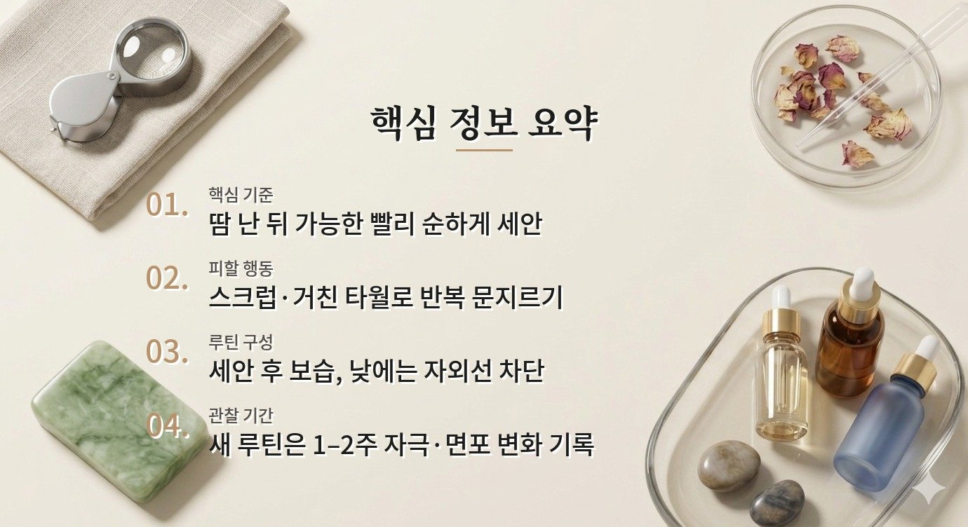 운동 후 땀 난 얼굴, 스크럽 없이 세안과 보습을 정리하는 순서 비교 가이드