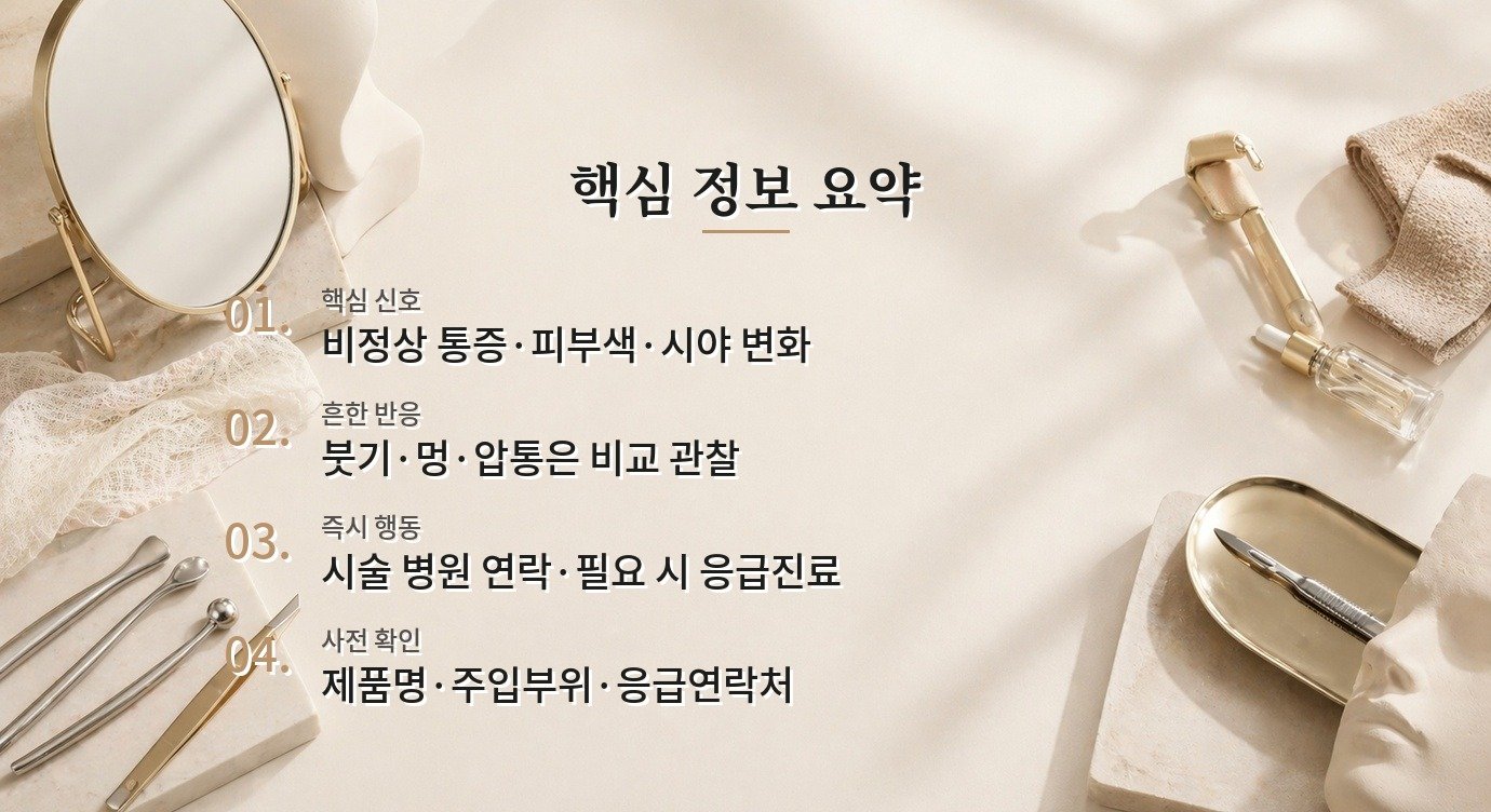얼굴 필러 후 혈관폐색 의심 신호와 즉시 대응 기준 비교 가이드
