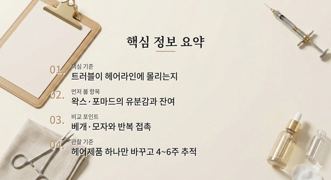 헤어왁스가 남자 이마 여드름을 만들 수 있는 이유와 바꾸는 순서 비교 가이드