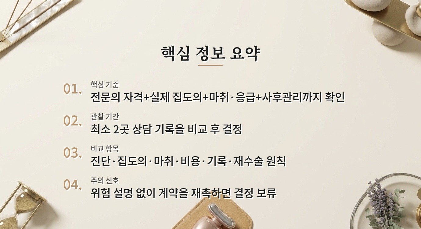 성형외과 상담은 전문의 자격만 확인하면 병원 비교가 끝나나요? 비교 가이드