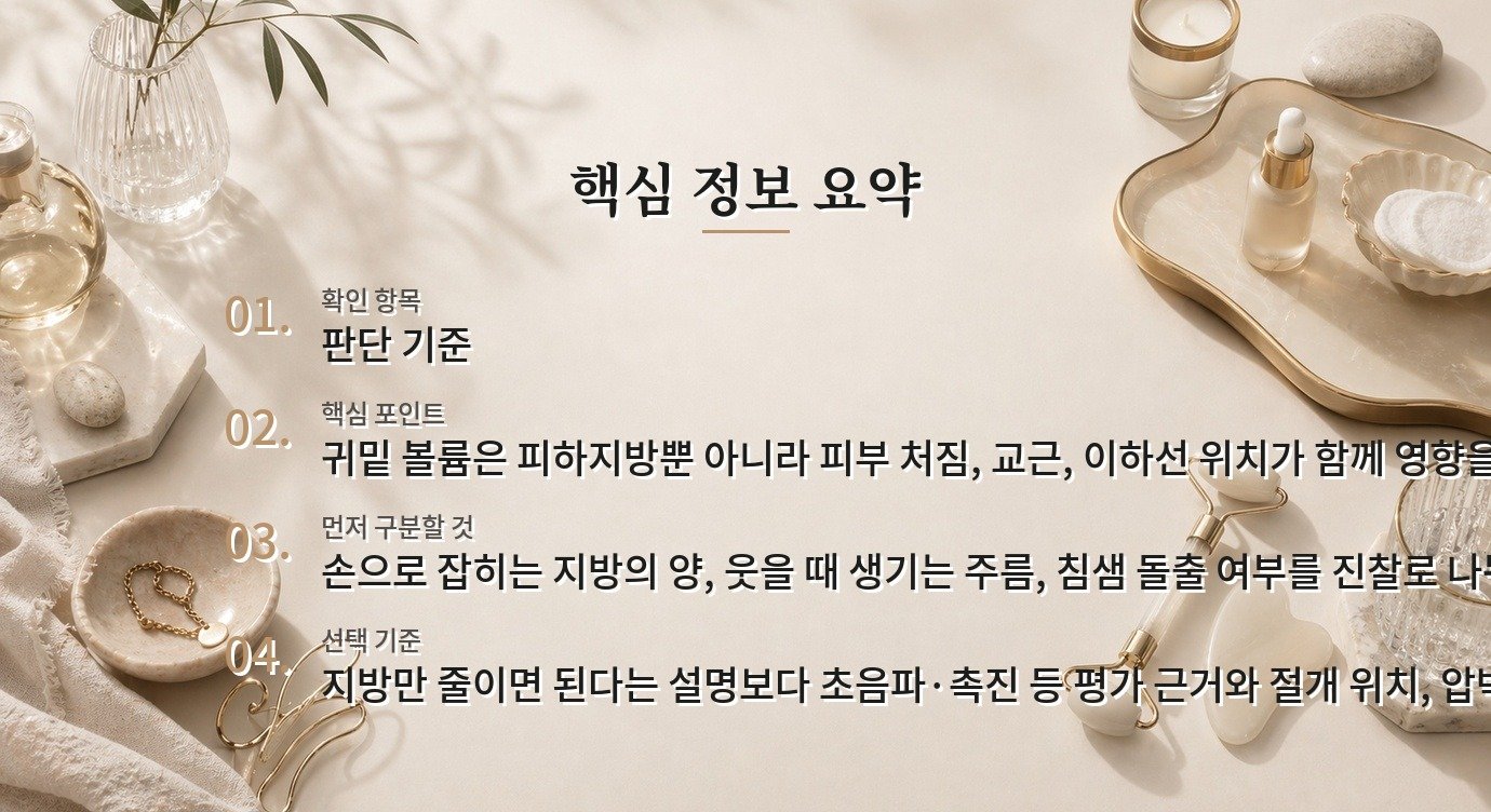 남자 귀밑 지방흡입, 턱선보다 먼저 확인할 피부 탄력과 침샘 위치 비교 가이드
