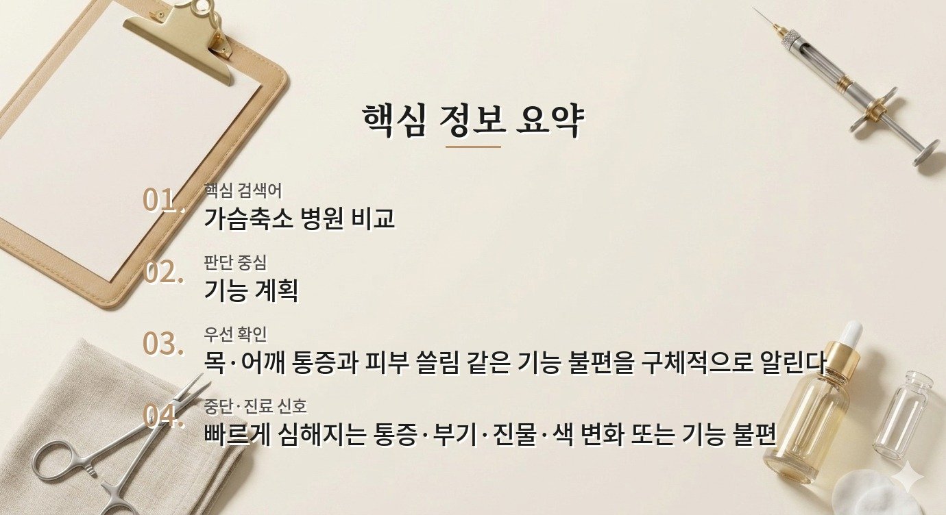 가슴축소 병원 비교, 절개선보다 감각과 수유 계획을 먼저 묻는 법 비교 가이드