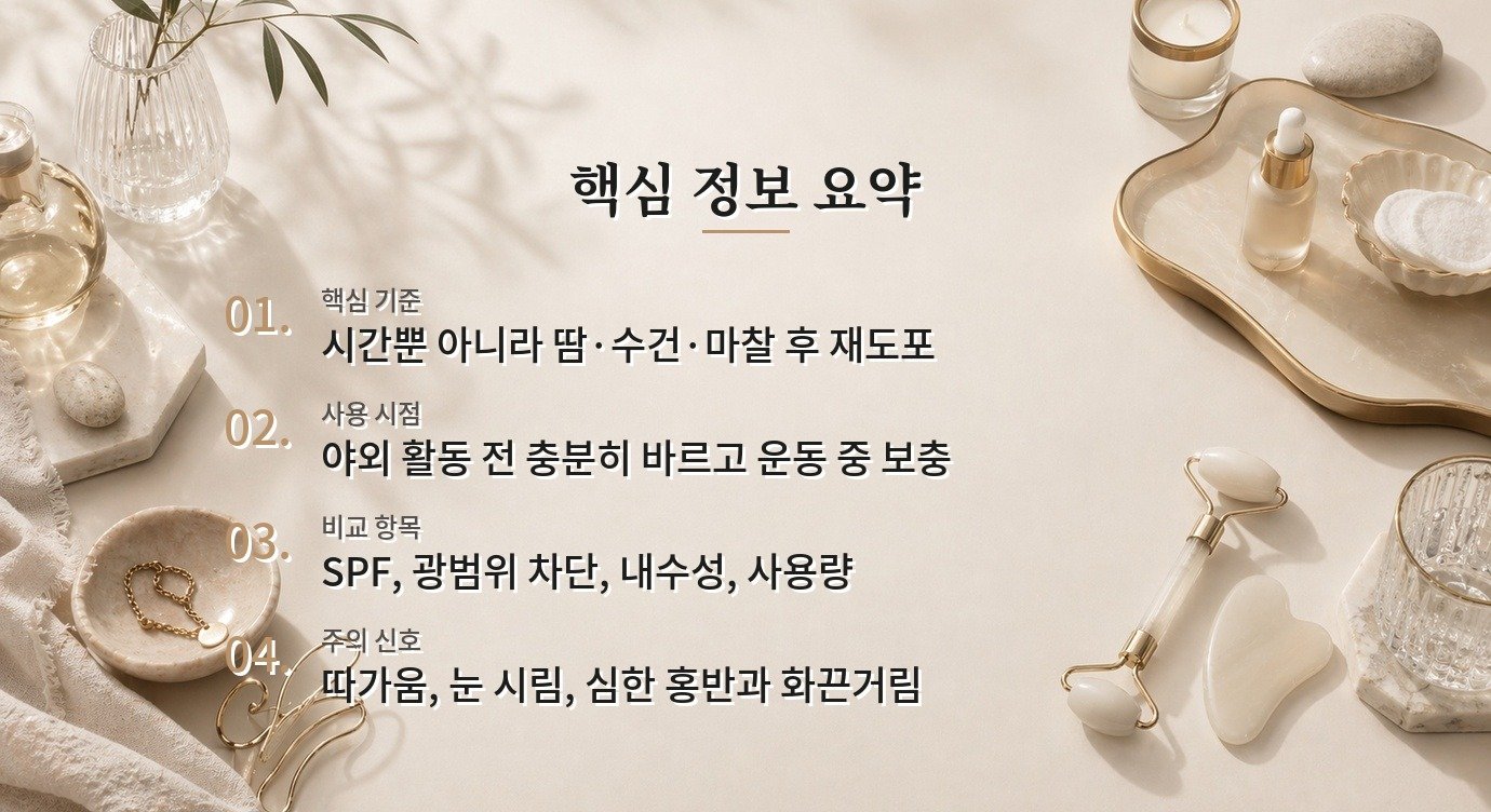 야외 축구할 때 선크림은 땀 난 뒤 몇 시간마다 다시 발라야 하나요? 비교 가이드