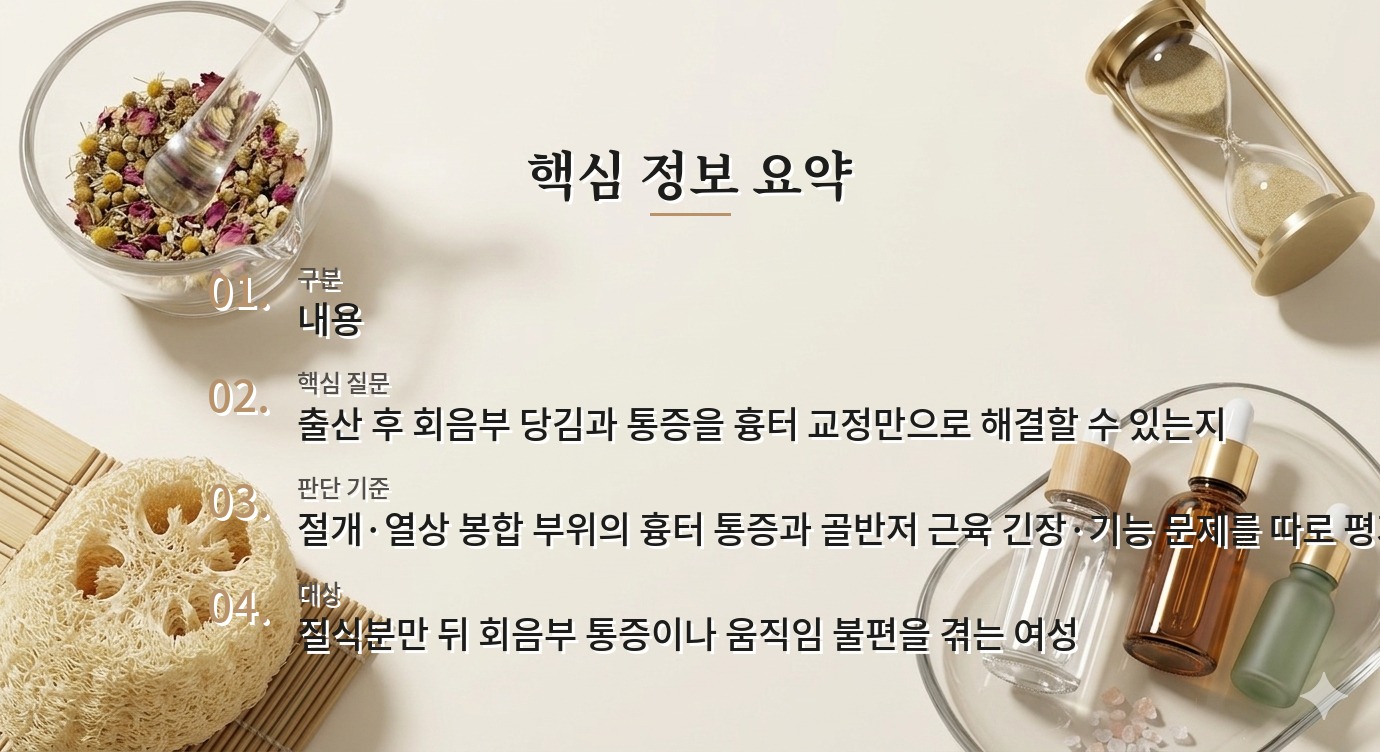 출산 후 회음부 흉터가 당길 때 병원 비교, 봉합 흉터와 골반저 기능을 함께 보는 이유 비교 가이드