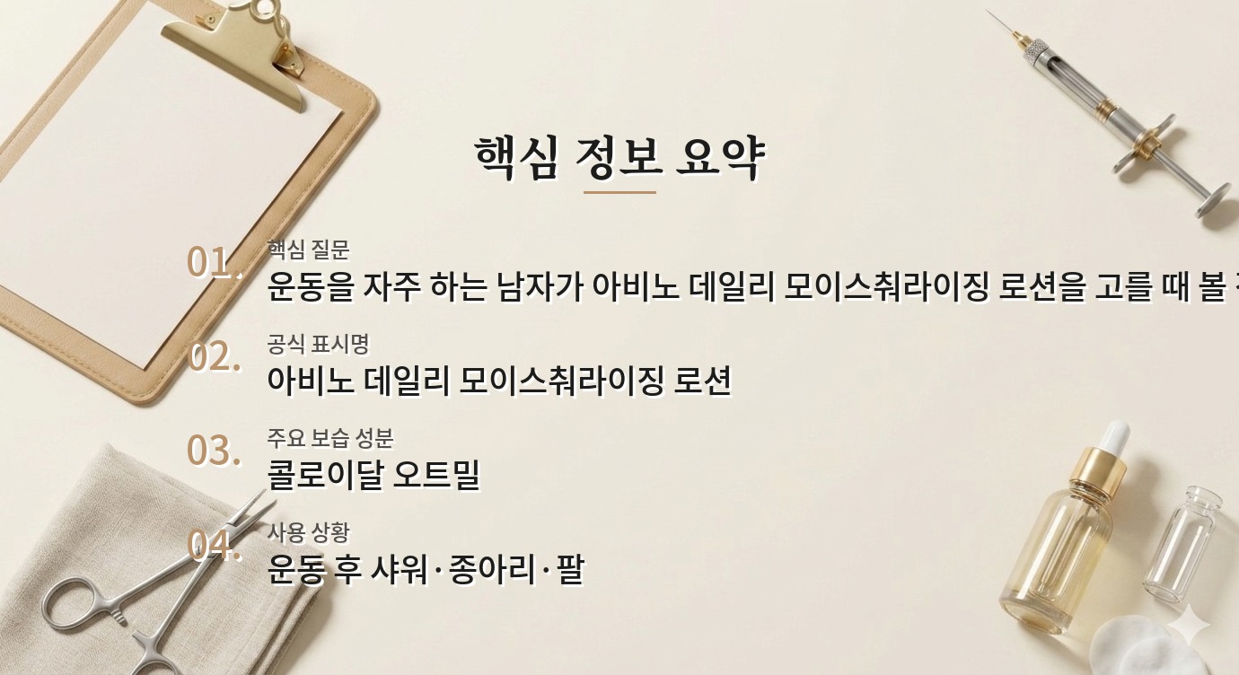 아비노 데일리 모이스춰라이징 로션, 운동 후 샤워하는 남자에게 맞을까? 비교 가이드