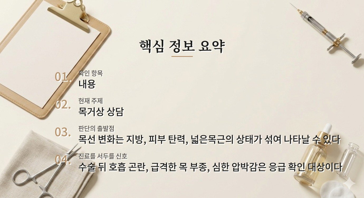 남자 목거상 수술 상담, 턱밑 지방과 피부 처짐 중 무엇이 중심인지 보기 비교 가이드