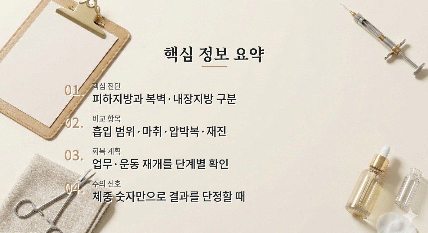 남자 복부 지방흡입 병원, 피하지방·피부 탄력·마취 계획을 나눠 보는 항목 비교 가이드