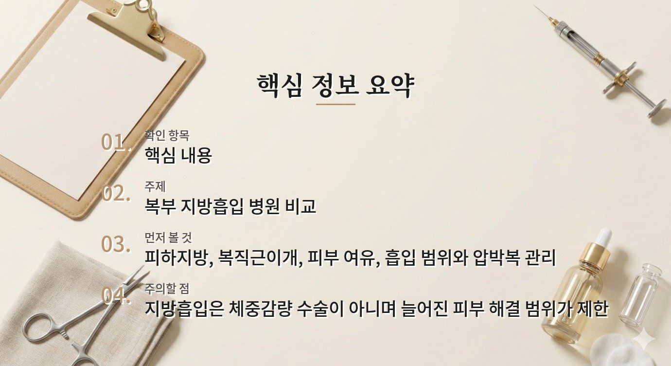 복부 지방흡입 병원 비교, 체중보다 피부 처짐 평가가 중요한 이유 비교 가이드