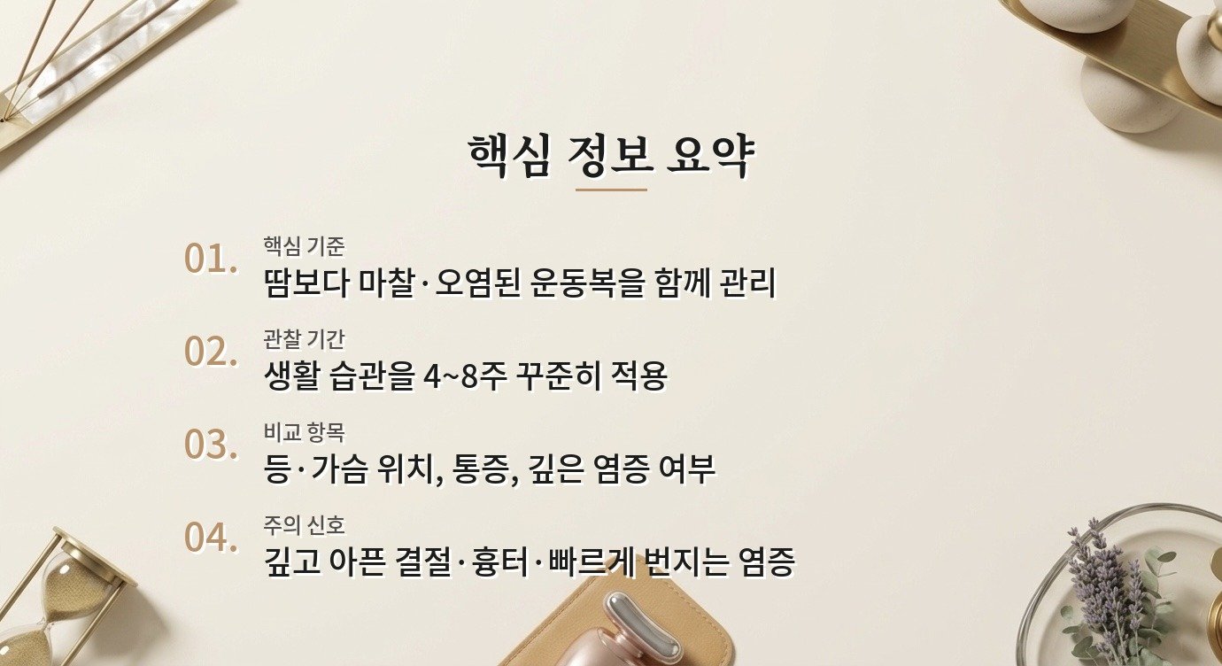 남자 등·가슴 여드름, 운동복 마찰과 땀을 줄이는 관리 순서 비교 가이드