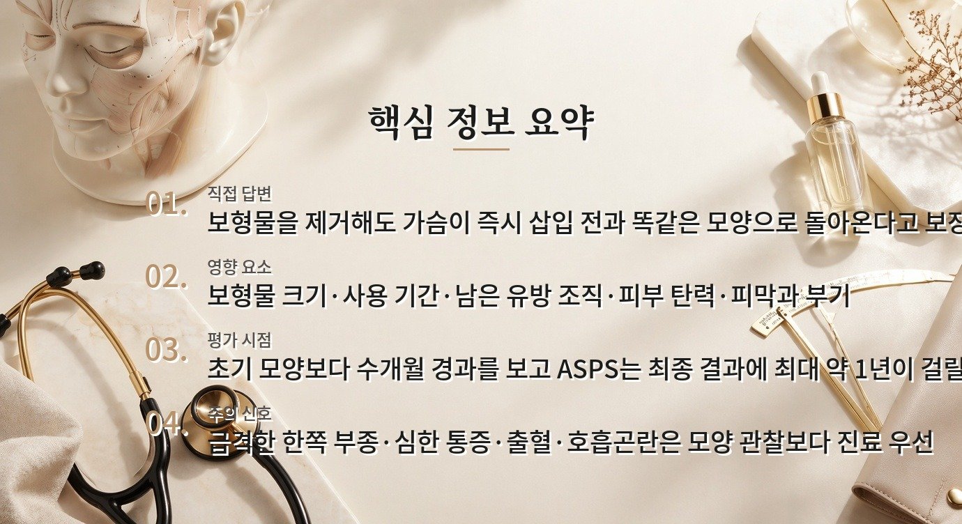 가슴 보형물 제거하면 모양이 바로 원래대로 돌아오나요? 비교 가이드