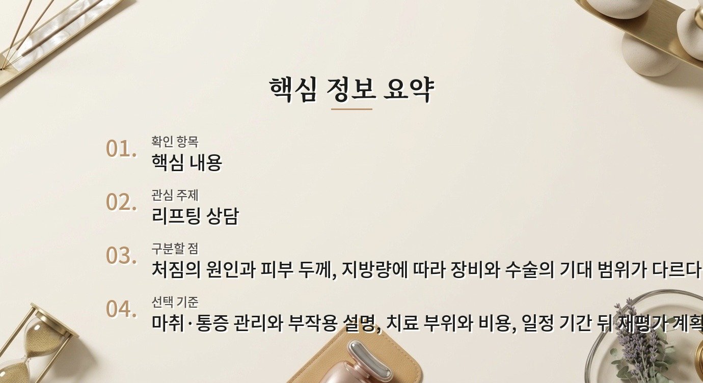 여성 리프팅 병원 비교, 장비 이름보다 적합성 비교 가이드