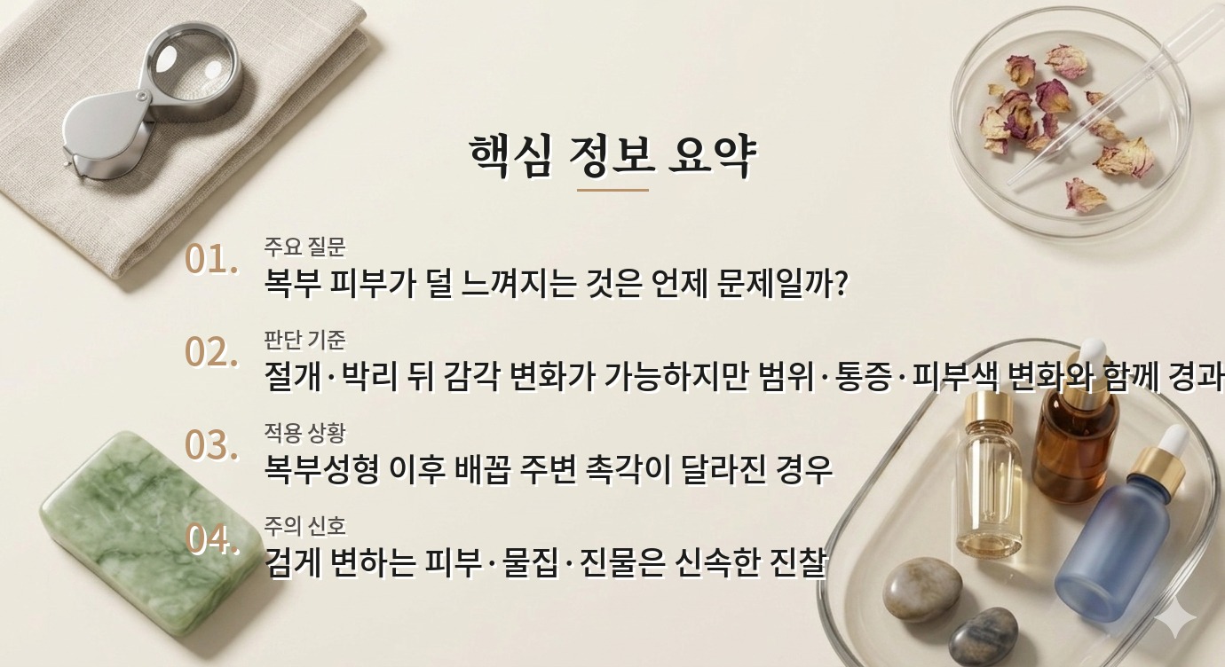 복부성형 뒤 배꼽 주변 감각이 둔할 때, 촉각 회복과 진료 신호 살피기 비교 가이드