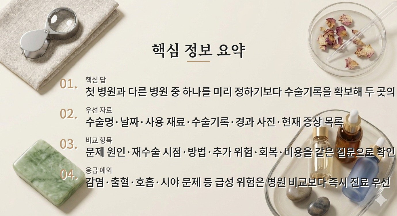 재수술은 첫 수술한 병원과 다른 병원 중 어디서 상담해야 하나요? 비교 가이드