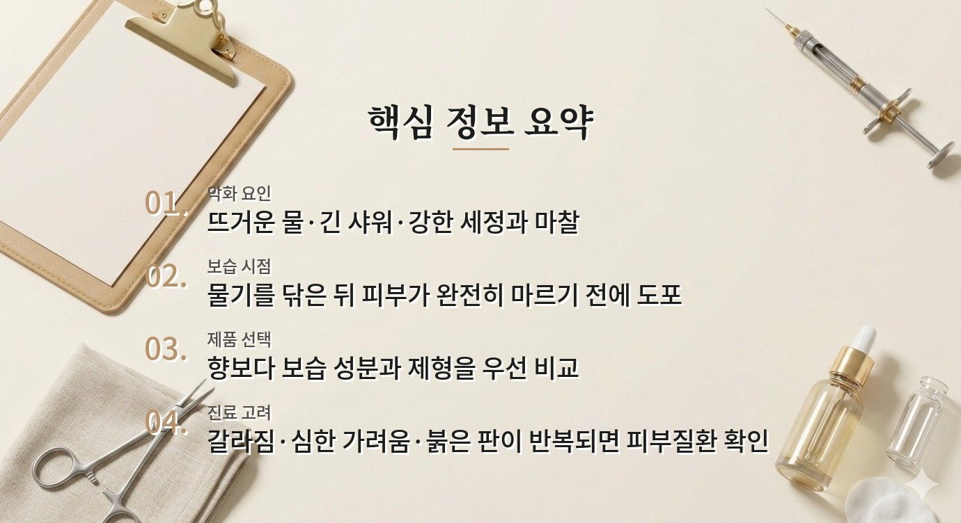 바디로션을 발라도 종아리 각질이 하얗게 일어날 때, 유분보다 먼저 확인할 샤워 습관 비교 가이드