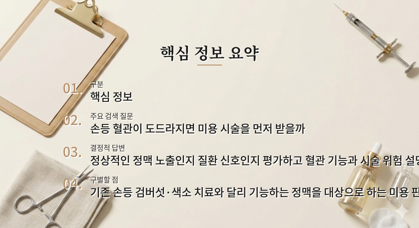 손등 핏줄 돌출 미용 상담, 혈관 시술 전에 기능과 피부 두께 확인하기 비교 가이드