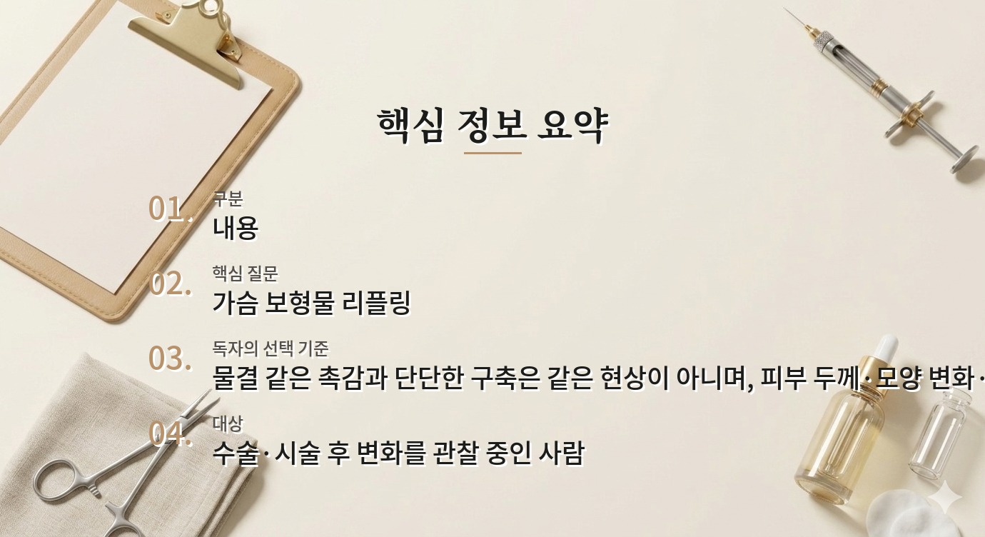 가슴 보형물 가장자리가 만져질 때, 리플링과 피막구축은 어떻게 다를까? 비교 가이드
