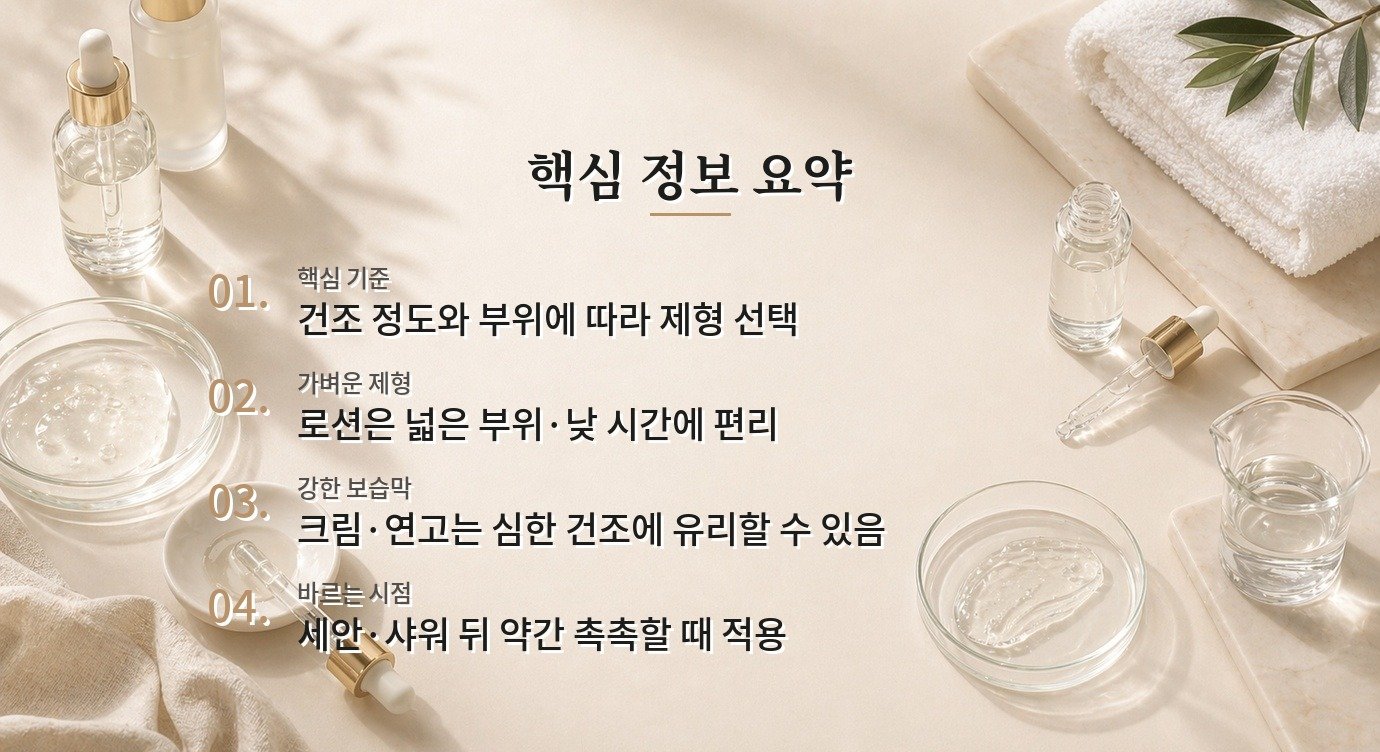 건조 피부 보습제, 로션보다 크림·연고가 맞는 상황을 구분하는 법 비교 가이드