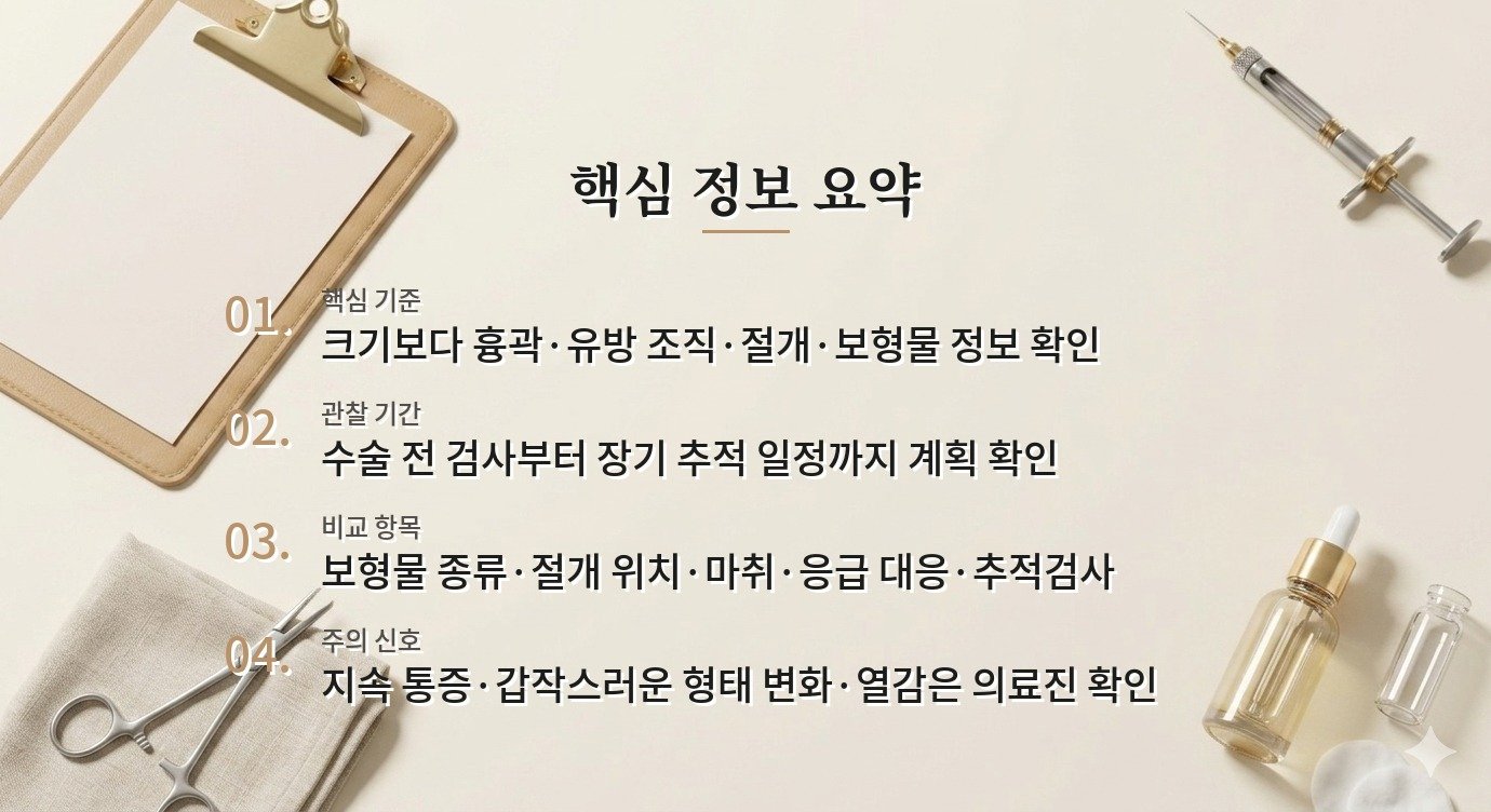 가슴 보형물 수술 전 크기보다 먼저 비교할 검사·절개·장기 추적 항목 비교 가이드