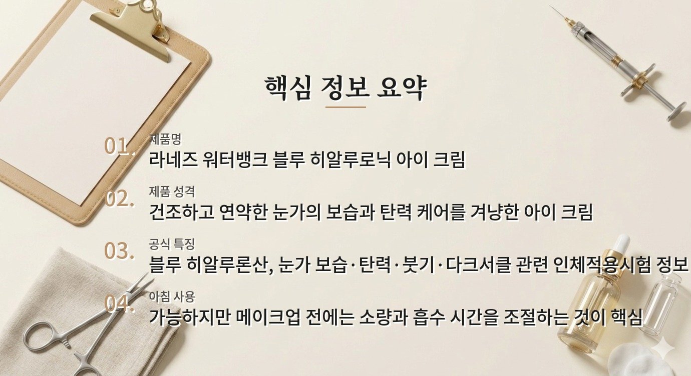 라네즈 워터뱅크 블루 히알루로닉 아이 크림은 아침 메이크업 전에 써도 될까요? 비교 가이드