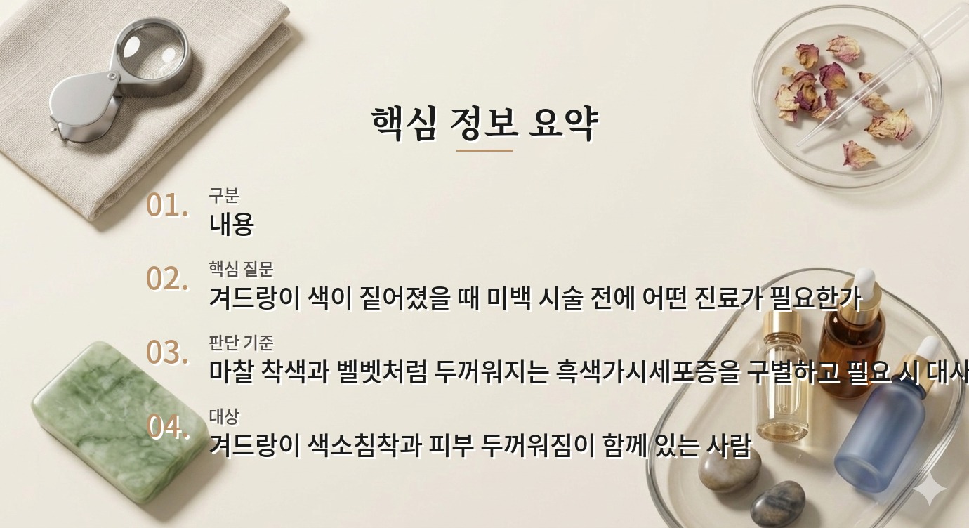 겨드랑이 피부가 짙고 두꺼워질 때 병원 비교, 색소 치료 전 확인할 질환 비교 가이드