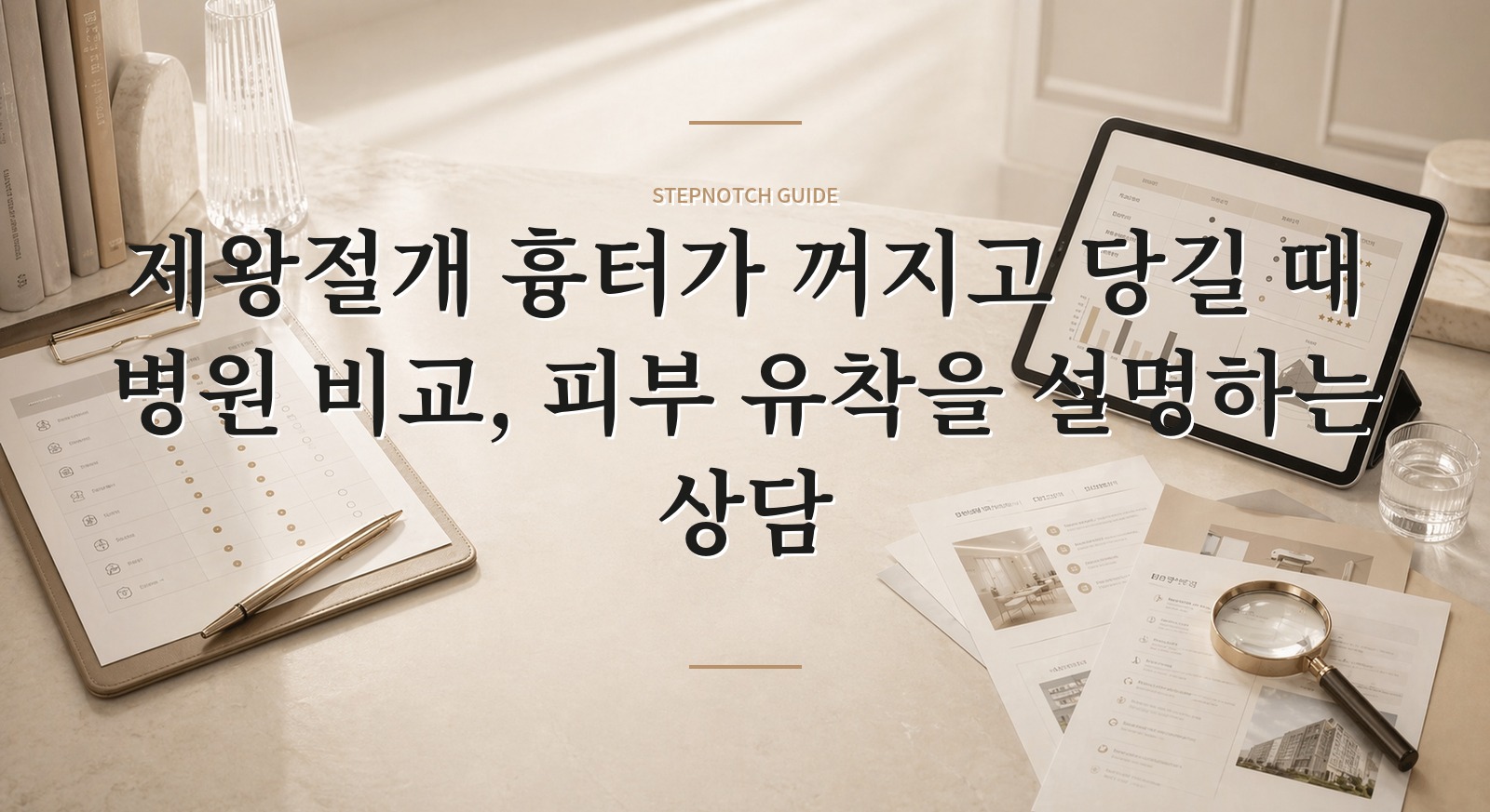 제왕절개 흉터가 꺼지고 당길 때 병원 비교, 피부 유착을 설명하는 상담