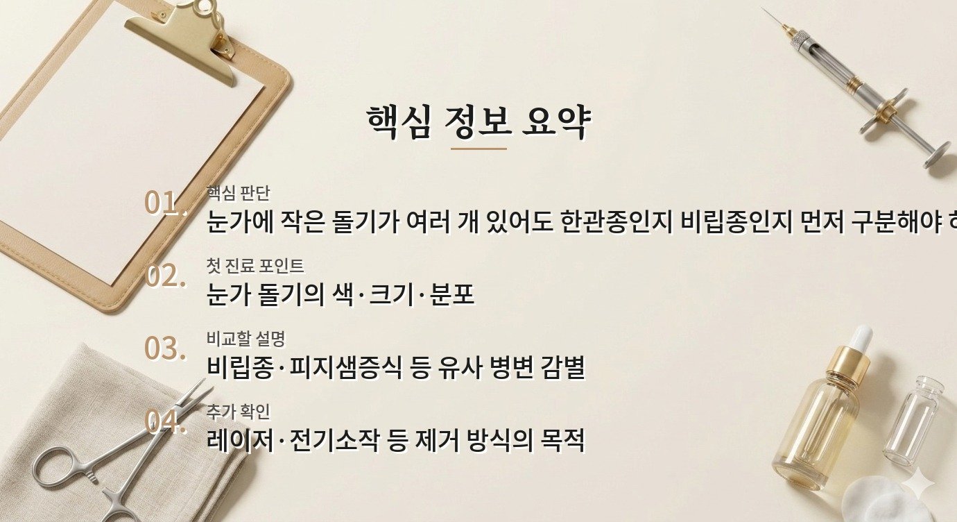 남자 한관종 제거 병원, 비립종과 구분한 뒤 흉터·재발 설명을 비교하는 순서 비교 가이드
