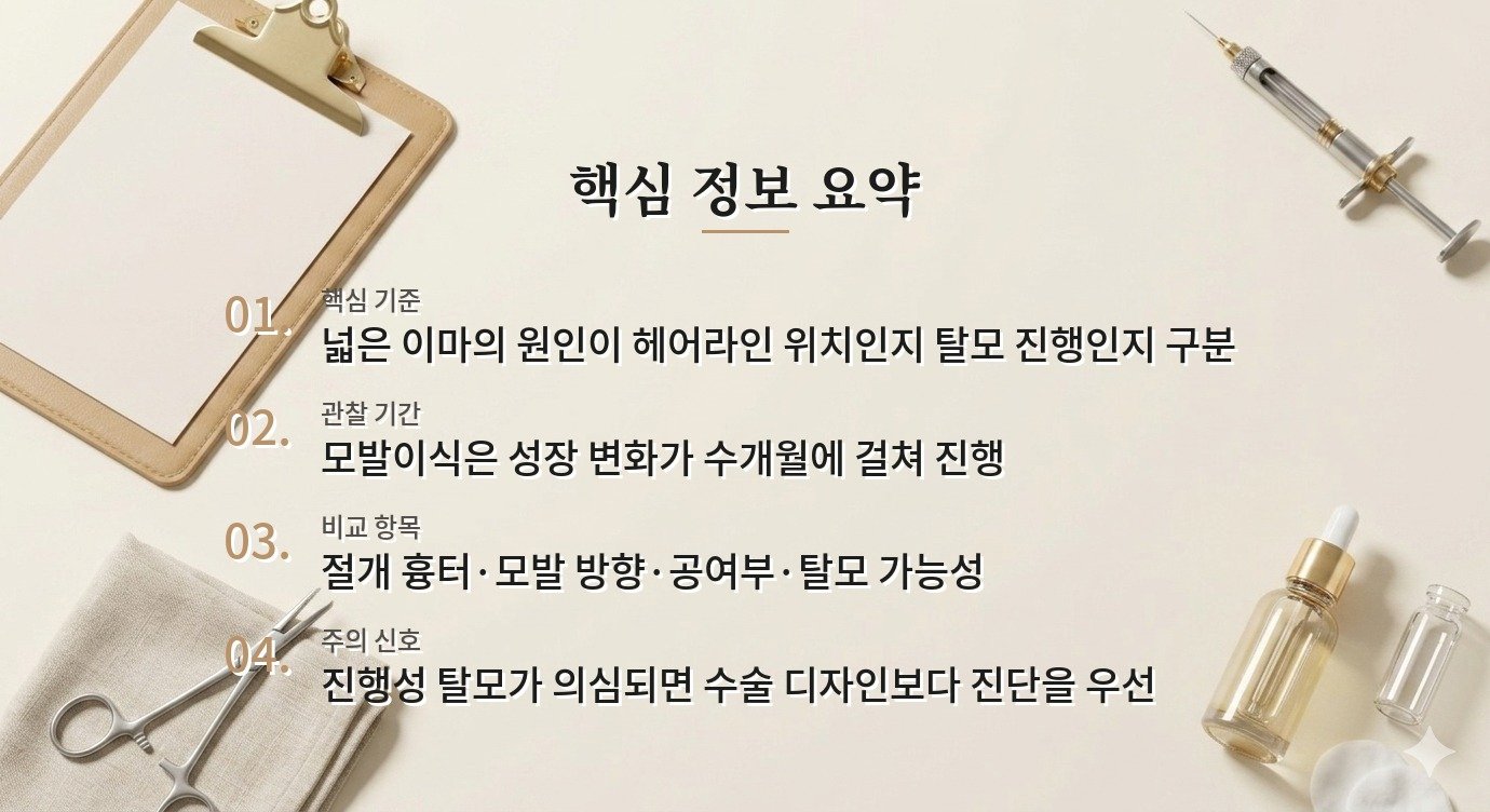 남자 이마축소술과 헤어라인 모발이식, 넓은 이마에서 갈리는 선택 비교 가이드