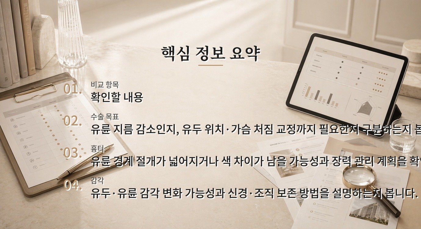유륜축소 병원은 흉터와 수유 계획을 어디까지 설명해야 하나요? 비교 가이드