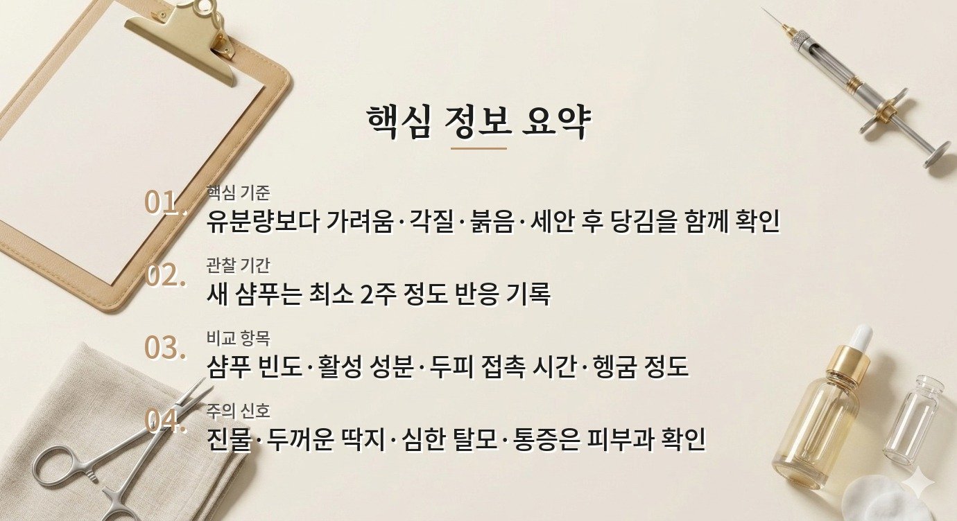 남자 두피 피지와 비듬, 매일 샴푸할 때 세정력보다 두피 반응을 보는 법 비교 가이드