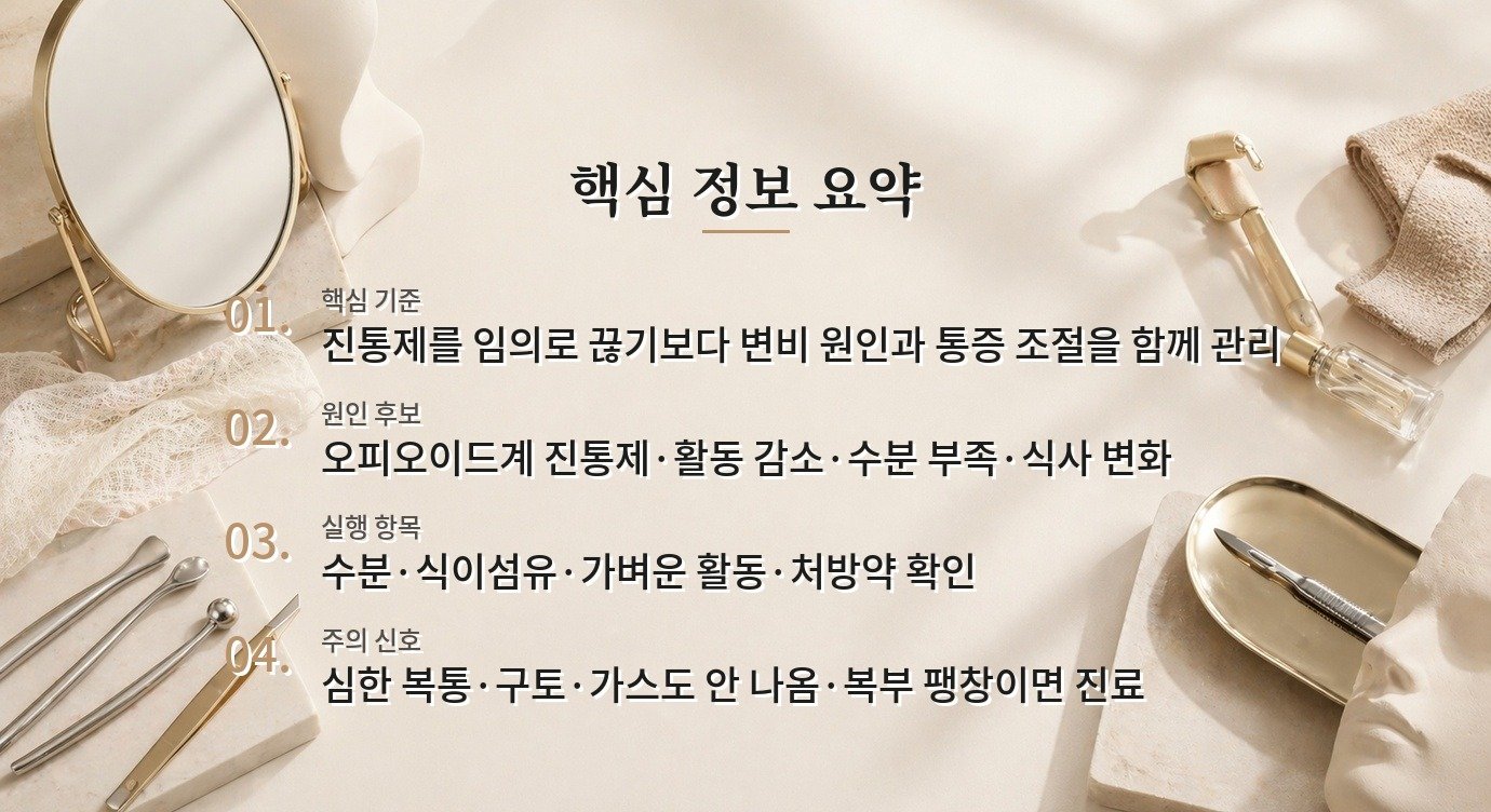 수술 후 진통제를 먹고 변비가 생기면 약을 바로 끊어야 하나요? 비교 가이드