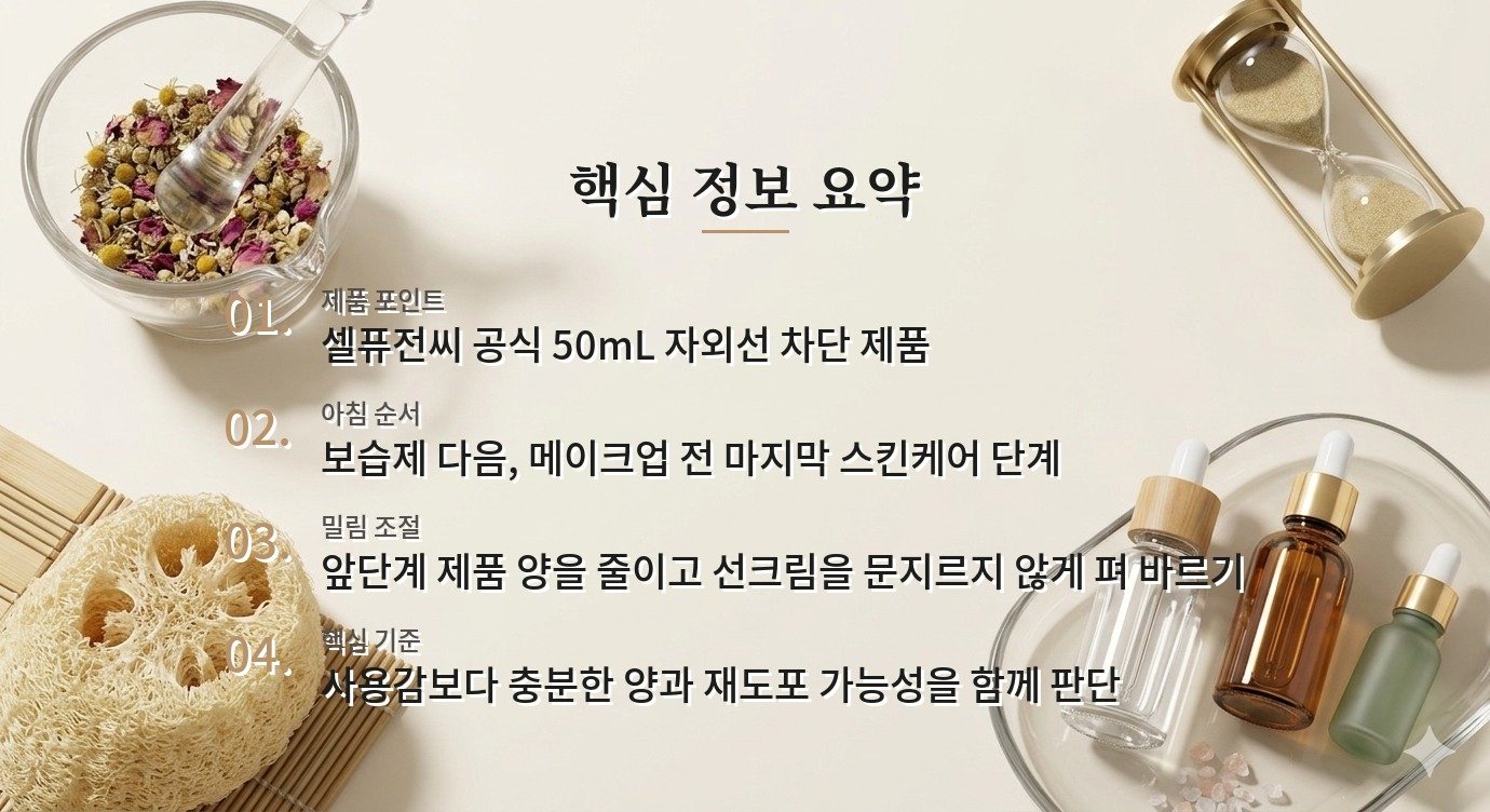 셀퓨전씨 레이저 UV 썬스크린, 화장 밀림과 자외선 차단을 같이 볼 때 비교 가이드