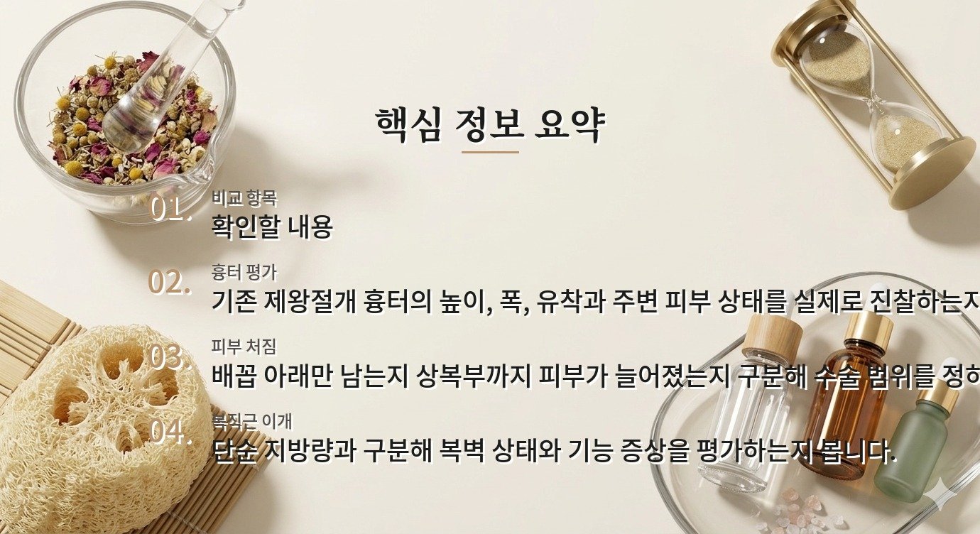 제왕절개 흉터 교정·복부거상 병원, 흉터 위치보다 피부·근육 평가를 먼저 보는 이유 비교 가이드