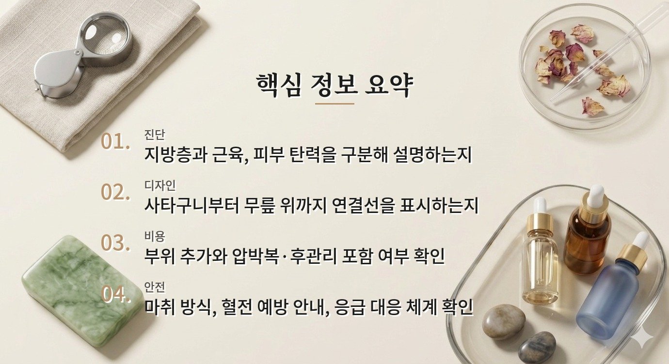 허벅지 지방흡입 병원 비교, 허벅지 틈보다 무릎까지 이어지는 선을 보는 상담 기준 비교 가이드