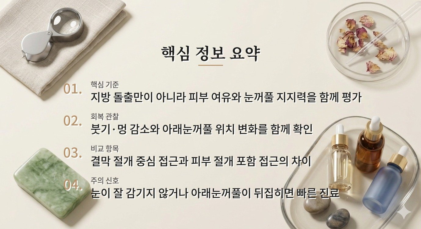 눈밑지방재배치와 하안검 수술, 피부 처짐에 따라 달라지는 선택 비교 가이드