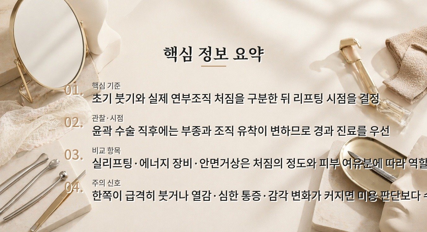 여성 안면윤곽 후 볼처짐, 리프팅 시점을 너무 서두르면 안 되는 이유 비교 가이드