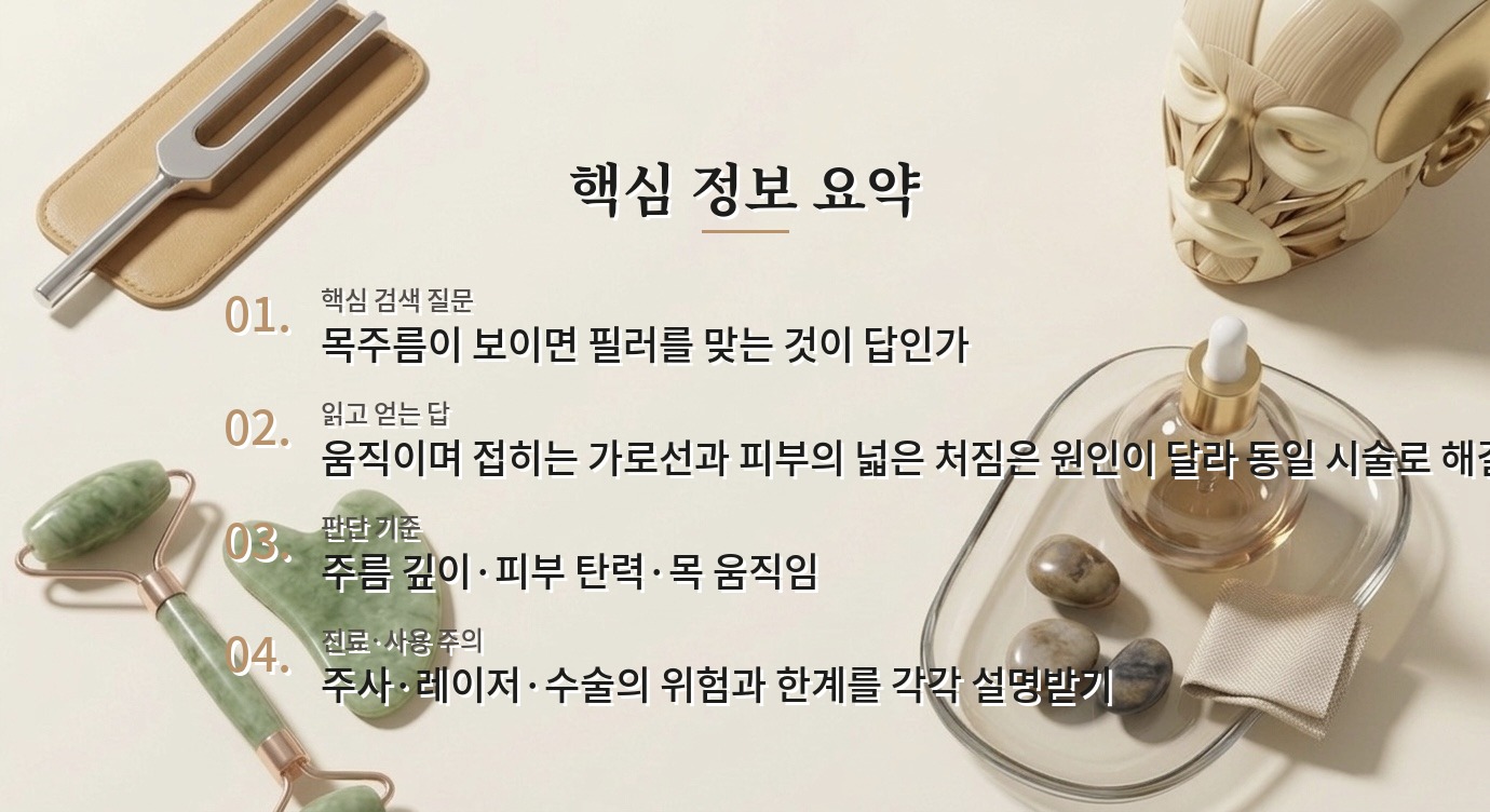 남자 목 가로주름 시술, 주름선과 피부 처짐은 왜 구분해야 할까? 비교 가이드