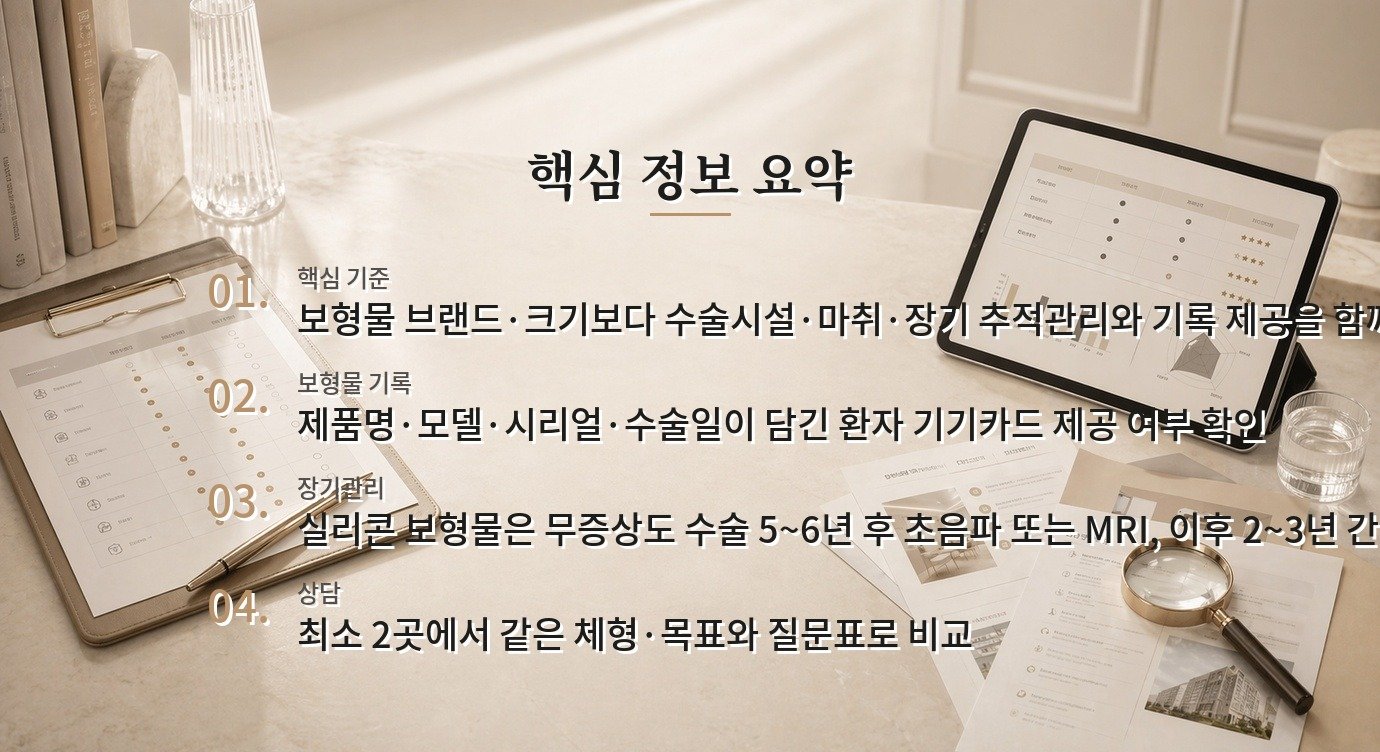 가슴성형 병원 비교, 보형물 추적관리·마취·기록 제공을 함께 보는 순서 비교 가이드