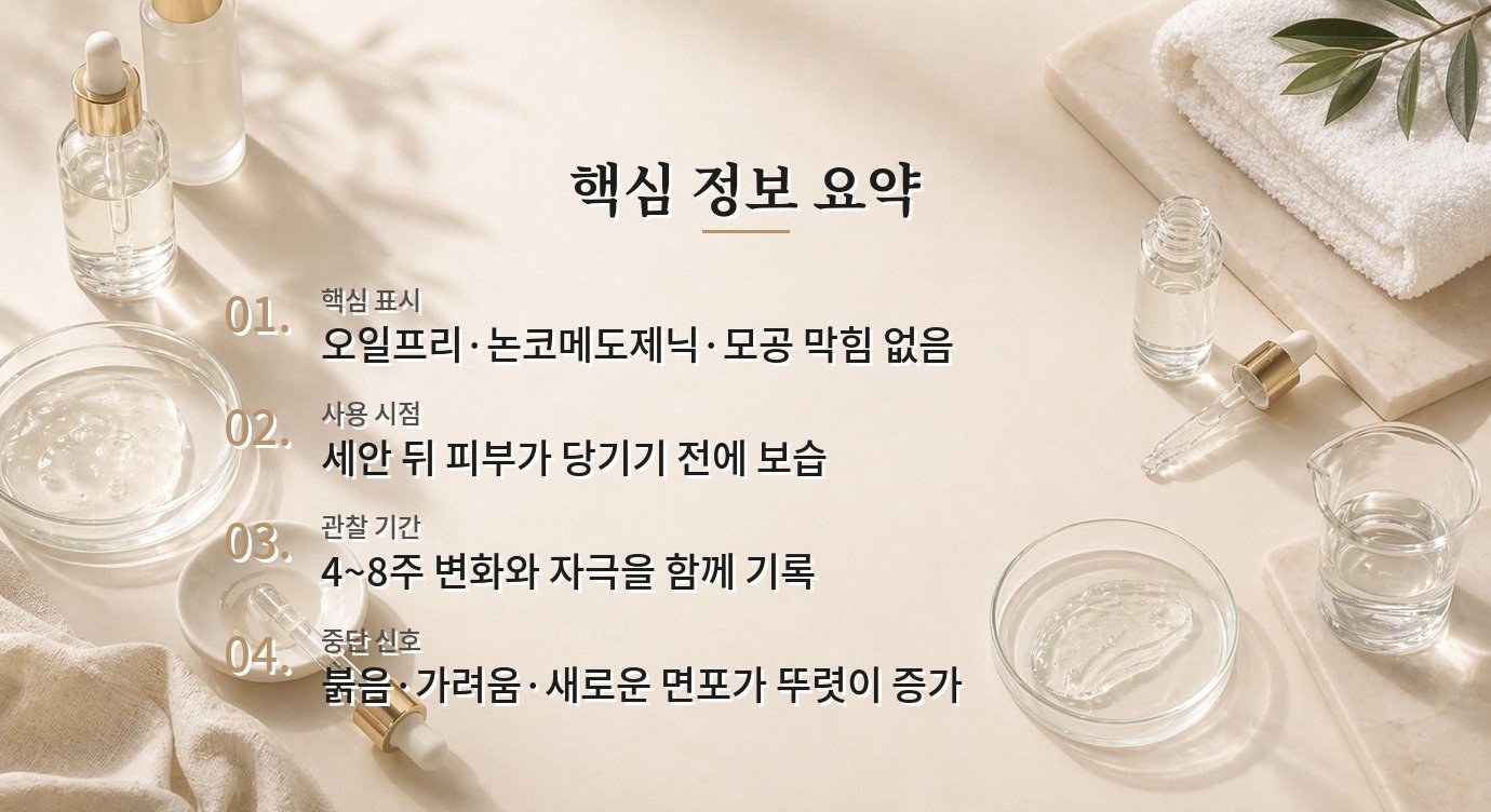 여드름 피부 보습제, 오일프리·논코메도제닉 표시를 읽는 순서 비교 가이드