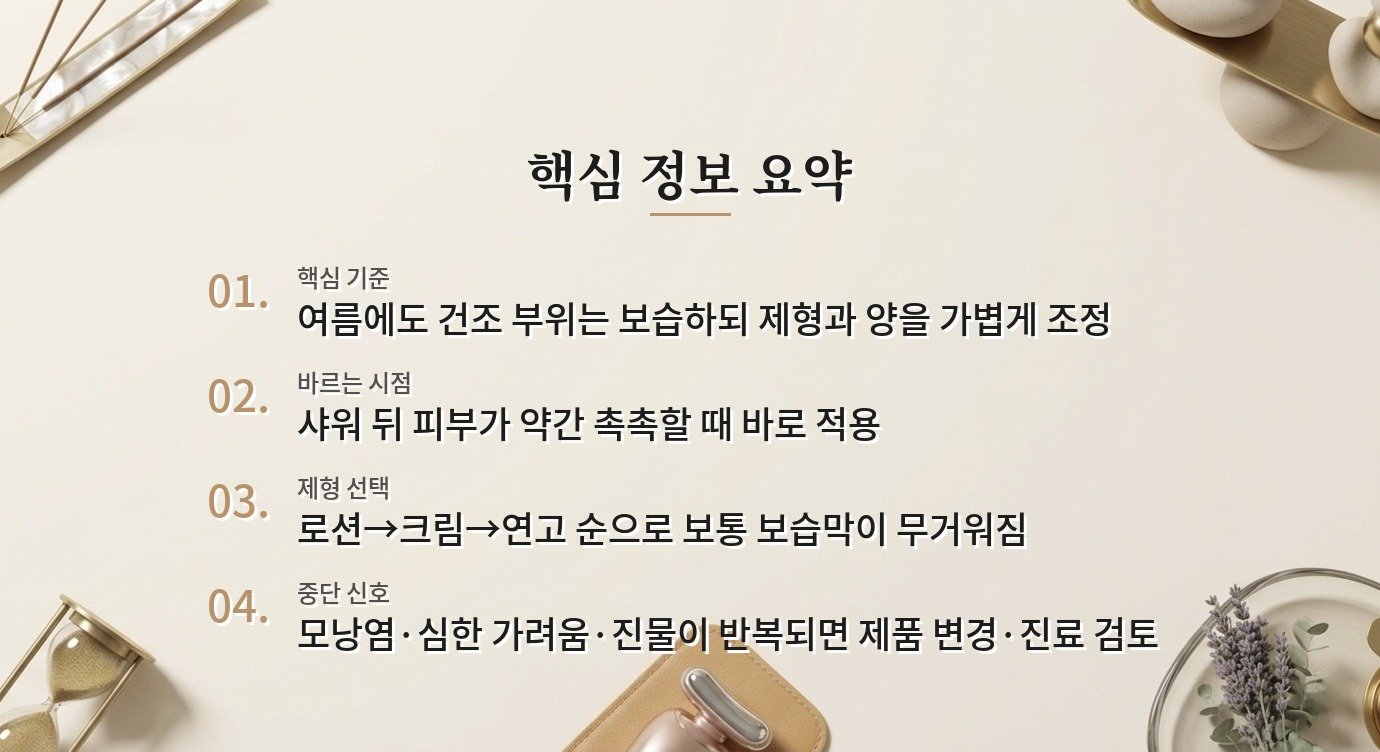 여름 바디 보습, 끈적임을 줄이면서 샤워 뒤 수분을 잡는 제형 선택 비교 가이드