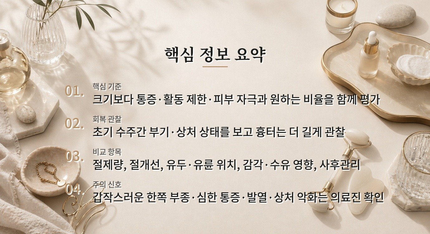 가슴축소술, 목·어깨 통증과 흉터·감각 변화까지 함께 보는 선택 비교 가이드