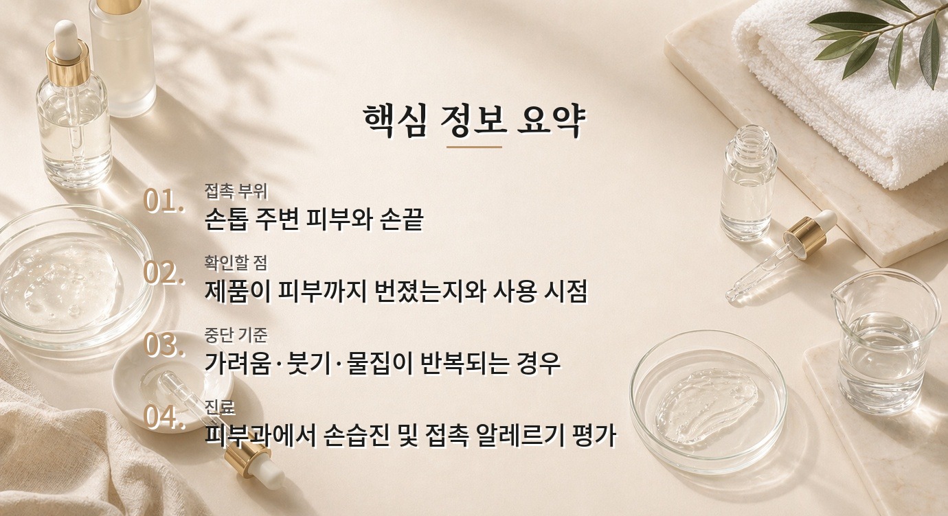 손톱 강화제를 바른 뒤 손가락 끝이 가려울 때, 네일 성분과 접촉 범위 확인 비교 가이드