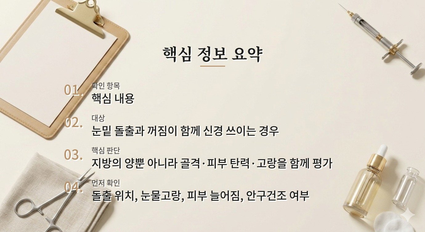 남자 눈밑지방 수술, 제거와 재배치를 나누는 기준 비교 가이드