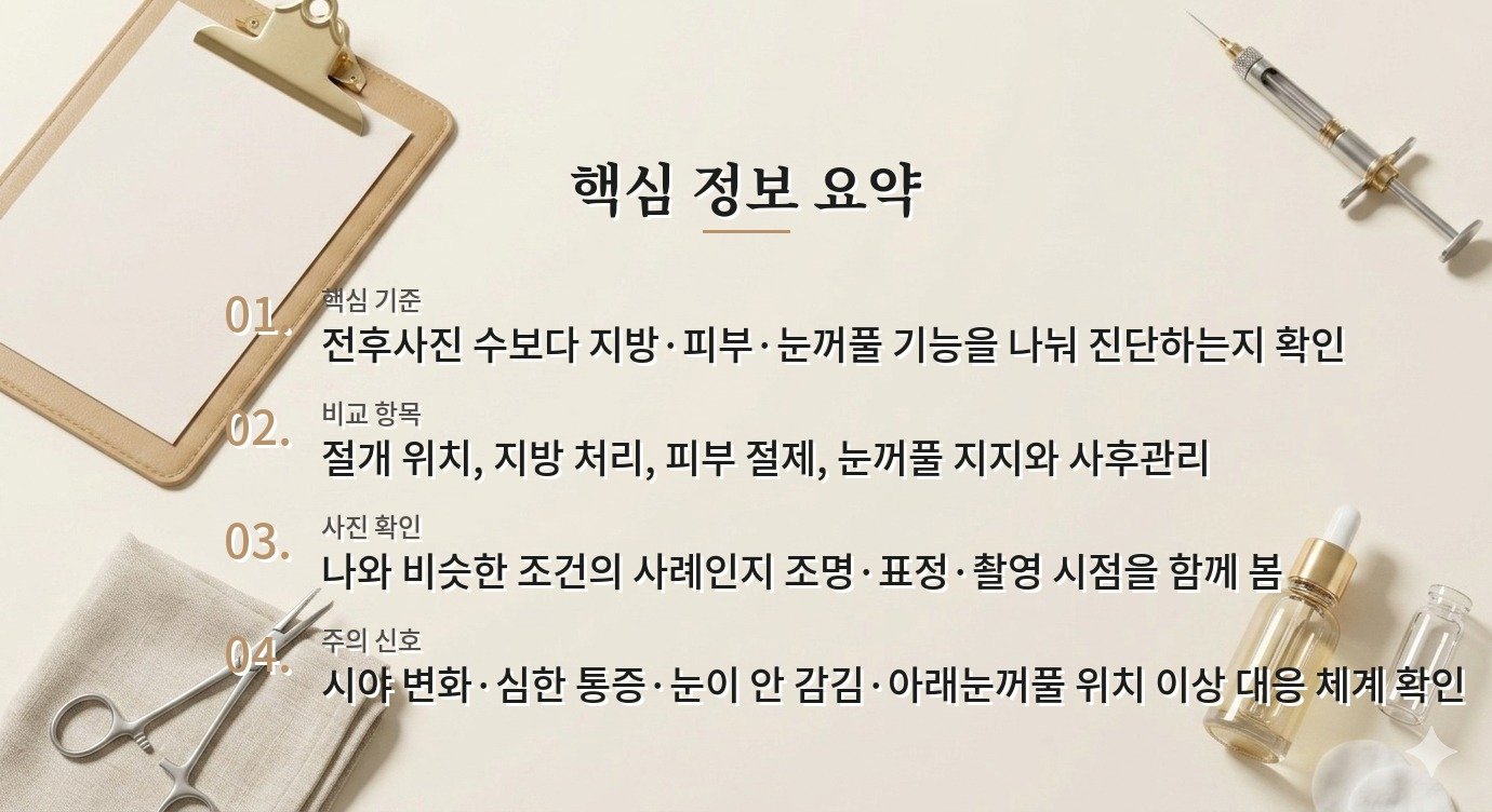 눈밑수술 병원은 전후사진이 많은 곳을 고르면 될까요? 비교 가이드