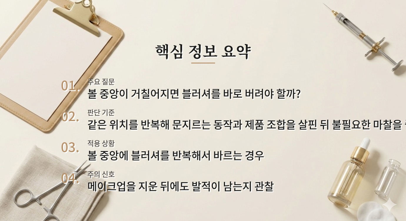 블러셔를 바르는 볼 중앙만 거칠어질 때, 브러시 압력과 제형 점검하기 비교 가이드
