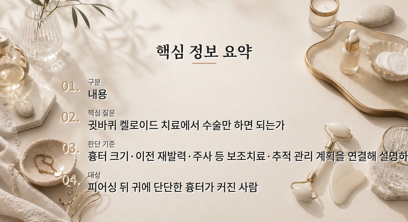 귓바퀴 켈로이드 병원 비교, 절제 후 재발 예방 계획까지 확인하기 비교 가이드