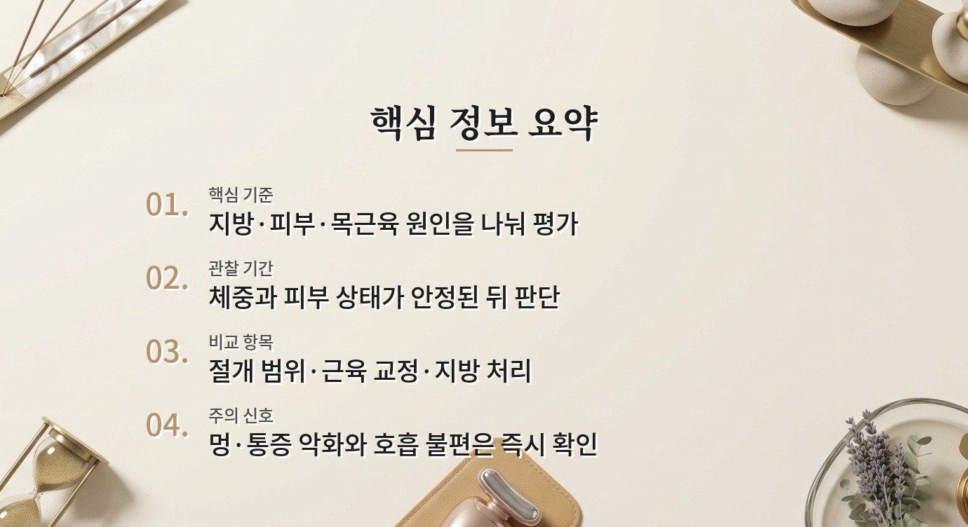 남자 목거상과 턱밑 지방흡입, 피부 처짐·근육 밴드에서 수술 범위가 달라지는 이유 비교 가이드
