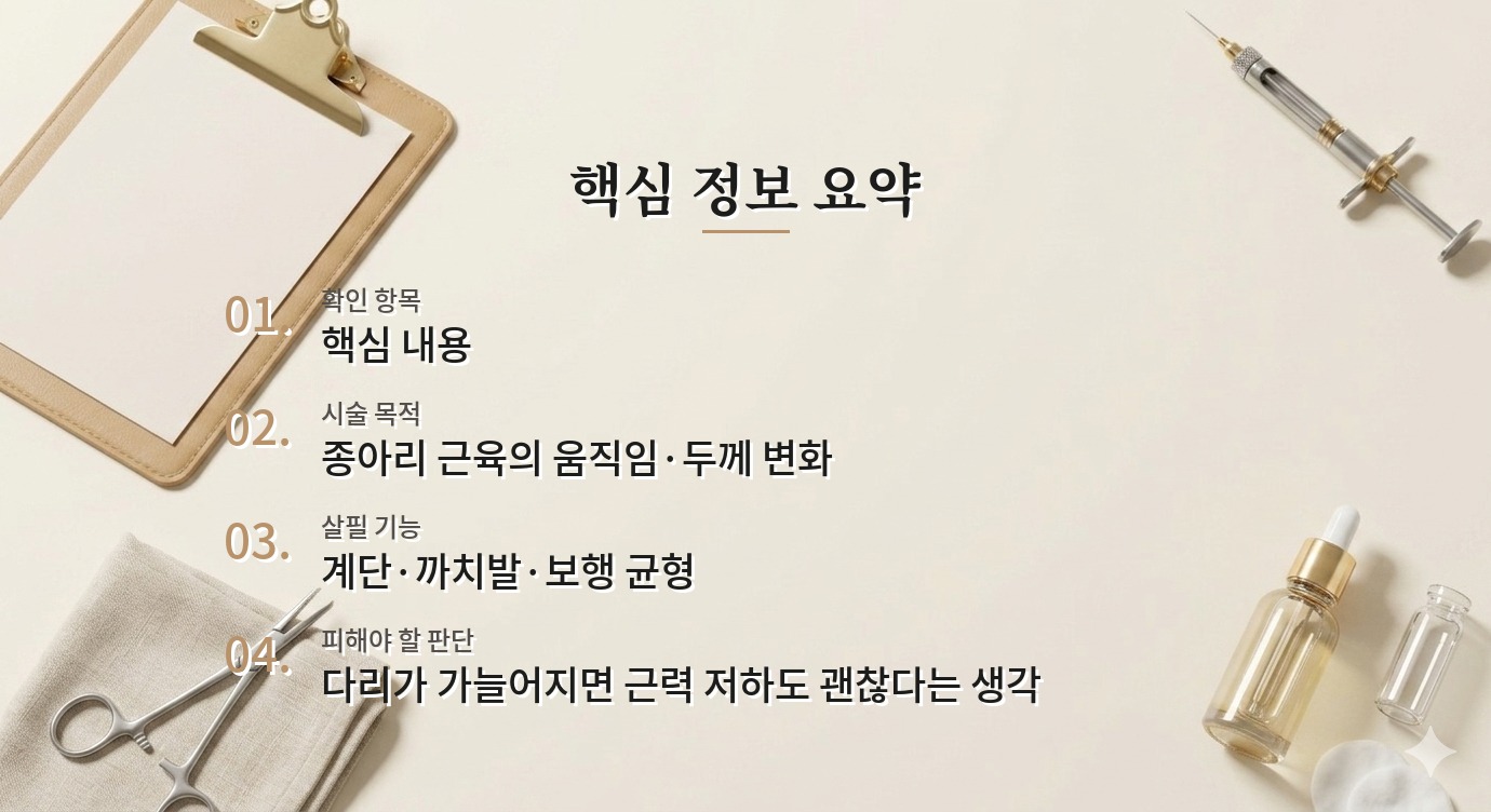 종아리 보톡스 후 계단 오르기가 힘들다면, 근육 변화와 재진 신호 살피기 비교 가이드