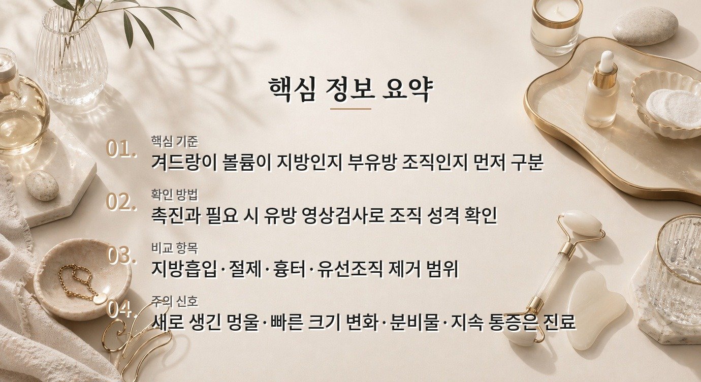 겨드랑이 부유방 수술과 지방흡입, 유선조직 유무에 따라 달라지는 방식 비교 가이드